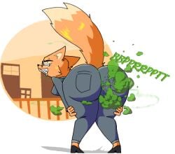 ass ass_focus big_ass breasts clenched_teeth diane_foxington facial_piercing fart fart_cloud fart_fetish female fox funkman98 gas glasses jeans office_lady orange_fur pants piercing raised_tail shoes straining tail the_bad_guys