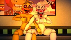 2016 3d animatronic anthro avian bird breast_grab breasts canine chicken closed_eyes duo female fingering five_nights_at_freddy's five_nights_at_freddy's_2 fox hand_on_breast hi_res machine mammal mangle_(fnaf) masturbation mutual_masturbation nipples non-mammal_breasts nude open_mouth penetration robot source_filmmaker toy_chica_(fnaf) vaginal_penetration video_games xboxking37 yuri