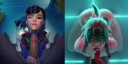 2boys 2girls 3d animated aroused asian blowjob bodysuit bukkake clothed_sex cum cum_in_mouth cum_on_face d.va dark-skinned_male dark_skin edit excited fellatio glowing_eyes handjob huge_cock interracial kiriko_(overwatch) kneeling kunoichi light-skinned_female light-skinned_male looking_pleasured moaning offscreen_character offscreen_masturbation on_knees overwatch overwatch_2 passionate pov pov_eye_contact sex shorter_than_10_seconds sound split_screen teenage_girl teenager tongue_out video yeero