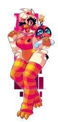 avian beak bird breasts cupcake cupcake_(fnaf) eyelashes five_nights_at_freddy's fnaf freddy_fazbear's_pizzeria_simulator funtime_chica_(fnaf) hips hourglass_figure large_breasts naval pink_eyes rosy_cheeks springbellebunnie thigh_highs thighhighs thighs wide_hips