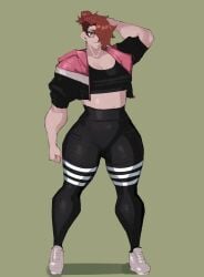 1boy ambush_(trap) axred7 brown_hair clothing femboy fit_male glasses green_eyes leggings male male_focus male_only muscular_male tagme tight_clothing trap yoga_pants