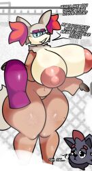 alexdraws anthro areola big_breasts big_nipples blue_eyes breasts brown_body brown_fur canid canine cuckold curvy_figure delphox duo english_text female fox fur generation_5_pokemon generation_6_pokemon grey_body grey_fur hi_res huge_nipples inner_ear_fluff looking_at_viewer male mammal mature_anthro mature_female nintendo nipples pink_nipples pokemon pokemon_(species) red_body red_fur sad tail tan_body tan_fur text thick_thighs tuft zorua