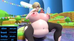 3d 3d_(artwork) belly_expansion black_nails blender blonde_hair blue_eyes breast_expansion gasp giantess giantess_growth growth_drive huge_ass huge_belly huge_breasts light_blue_lipstick mario_(series) nintendo princess_rosalina ripped_pants sitting squidly super_mario_galaxy