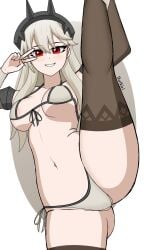 1girls bikini breasts daikiri_di_mon fortnite fortnite:_battle_royale grabbing_leg hair_ornament leg_up lexa_(fortnite) long_hair looking_at_viewer peace_sign princess_lexa_(fortnite) smiling stockings