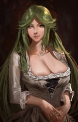 1girls breasts brown_dress cleavage clothed clothing corset corset_dress dress fully_clothed goddess green_eyes green_hair j@ck kid_icarus kid_icarus_uprising large_breasts long_hair milf nintendo palutena victorian victorian_dress