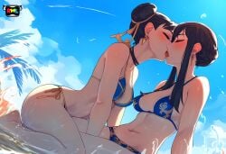 2girls ai_generated big_breasts bikini blush capcom chun-li crossover female female_only human kissing lesbian_kiss multiple_girls rwl spy_x_family street_fighter street_fighter_6 yor_briar yor_forger yuri