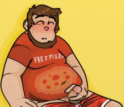 artist_request brown_hair clothed disney fat fat_man gravity_falls hair male male_only masturbation overweight penis pizza_guy pizza_guy_(gravity_falls) solo