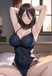 1girls ai_generated alex-schura armpits arms_behind_head arms_up babydoll bare_legs bare_shoulders bare_thighs bed bedroom big_breasts blush boruto:_naruto_next_generations bra breasts brown_hair bust-waist_contrast cameltoe cleavage detached_collar female female_only front_view grin huge_breasts hyuuga_hanabi indoors inframammary_clothing_crease large_breasts leotard light-skinned_female light_skin lingerie lingerie_only looking_at_viewer nai_diffusion naruto naruto_(series) naughty naughty_face naughty_smile neckwear on_bed panties pussy revealing_clothes sitting sitting_on_bed sleepwear slim_waist smile solo solo_focus spread_legs stable_diffusion thighs thin_waist tight_clothing underwear violet_eyes voluptuous voluptuous_female window