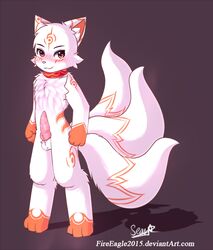 1boy 2016 blush canine collar cute design fan_character fox heart male male_only mammal penis senz smile solo standing wet