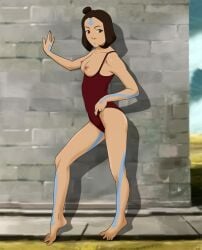 1girls against_wall air_nomad airbender_tattoo anaxus arched_back avatar_legends breasts breasts_out female jinora posing standing swimsuit the_legend_of_korra