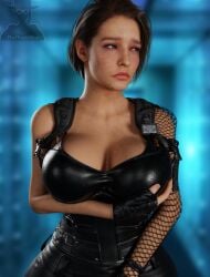 1girls 3d alice_abernathy big_breasts blender blender_(software) bodysuit breast_lift brown_hair busty catsuit cleavage curvaceous curvy curvy_figure dirty female female_only fingerless_gloves fishnets hand_on_breast holding_breast huge_breasts jill_valentine jill_valentine_(sasha_zotova) latex latex_suit presenting_breasts resident_evil resident_evil_(film) resident_evil_3 resident_evil_3_remake short_hair solo sweat sweaty tactical_gear theduudeman thick_thighs tight_clothing voluptuous voluptuous_female wide_hips worried