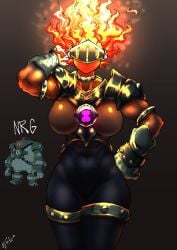 1girls alien armor ben_10 big_breasts chaquetrix duxi517 female fire_hair large_breasts magma nrg_(ben_10) prypiatonosian_b solo standing steam thick_thighs walking