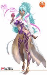 1girls bare_legs barefoot blue_hair blush bodystocking breasts coat crazzeffect dark-skinned_female dark_skin eating female female_only fire_emblem fire_emblem_heroes fruit full_body hair_between_eyes large_breasts legs light_blue_hair long_hair long_sleeves looking_at_viewer nail_polish nidhoggr_(fire_emblem) nintendo pink_eyes ponytail purple_nails smile snake solo tongue tongue_out very_long_hair wavy_hair white_background