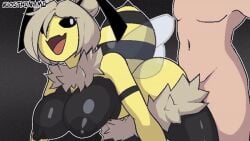 all_fours animated anthro arthropod bee bee_girl black_sclera breasts duo exposed_breasts female from_behind_position gradient_background hair human hymenopteran insects male male/female mammal pupils riosthename sex simple_background white_pupils wings