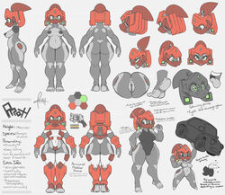 1girls ass big_ass big_breasts breasts cybernetics cyborg female female_only humanoid machine model_sheet nude original_character pizzacat proxy_(character) pussy sideboob solo text wide_hips