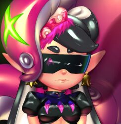 alternate_costume alternate_version_available black_hair callie_(splatoon) closed_mouth crop_top earrings emotionless female hypno_shades_(splatoon) hypnosis imminent_sex imminent_tentacle_sex midriff mind_control nintendo octarian octo_callie official_alternate_costume penis_on_face penis_over_face placeholdname puffy_sleeves small_breasts solo splatoon splatoon_2 squid_sisters tech_control tentacle tentacle_hair upper_body