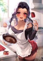 1girls apron big_breasts black_hair cleavage kitchen latina lilnoot mole mole_under_eye nijisanji nijisanji_en not_porn red_eyes scarle_yonaguni solo solo_female solo_focus virtual_youtuber