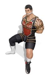 1boy 1human 1male 3d 3d_(artwork) 3d_model basketball_uniform beefy black_hair bulge bulge_through_clothing cyjmytf daddy darius_(league_of_legends) dunkmaster_darius gagged league_of_legends male male_focus male_only manly riot_games rope_bondage scar_on_face tattoo_on_arm tattooed_arm tattooed_male tough_guy viewed_from_above white_strand_of_hair