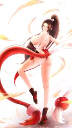 breasts brown_eyes brown_hair dead_or_alive edwardapcychu female female_only high_resolution highres hips japanese_clothes king_of_fighters mai_shiranui nipples ponytail tail