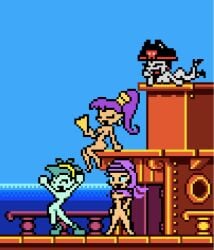 4girls 8-bit artist_request breasts fan female female_only green_hair green_skin headwear long_hair multiple_girls nipples nude nude_female pirate pirate_hat pirate_ship pixel_art ponytail purple_hair purple_skin pussy risky_boots rottytops shantae shantae_(character) short_hair sky_(shantae) source_request style_emulation style_parody tan-skinned_female tan_skin wayforward