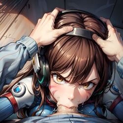 1girls ai_generated angry angry_face angry_fellatio arbitrary asian asian_female blizzard_entertainment blowjob bodysuit cum cum_in_mouth d.va deepthroat face_fucking facial_markings fellatio female_focus forced_oral hana_song hand_on_head head_grab headphones hi_res korean male oral oral_creampie overwatch overwatch_2 penis penis_in_mouth pov pov_eye_contact stable_diffusion throat_fuck