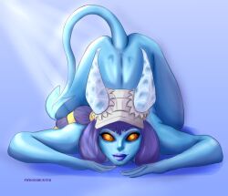 ass blue_body blue_skin demon_girl epic_games fortnite fortnite:_battle_royale horns red_eyes shiver_(fortnite) tail tsokart