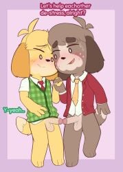 absurd_res animal_crossing anthro balls blush bodily_fluids bottomless brother_(lore) brothers_(lore) canid canine canis clothed clothing dialogue digby_(animal_crossing) domestic_dog dripping duo english_text foreskin frottage genderswap_(ftm) genital_fluids genitals hand_holding hi_res humanoid_genitalia humanoid_penis incest_(lore) isabelle_(animal_crossing) male male/male mammal nintendo partially_clothed penile penis porldraws precum precum_drip rule_63 sex shih_tzu sibling_(lore) simple_background sweat text toy_dog twincest_(lore) twins_(lore)