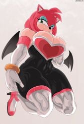 amy_rose amy_the_bat big_breasts bodysuit breasts breasts_in_front_of_face curvy_body curvy_female curvy_figure curvy_girl elbow_gloves high_heels hips la_dueña_de_mis_chaquetas leggings lemonbizate_(artist) long_gloves neckline pink_hair rouge_the_bat_(cosplay) sega sonic_(series) sonic_the_hedgehog_(series) spandex spandex_suit