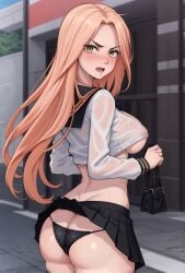 ai_generated angry ass ass_focus bag crop_top holding_bag huge_breasts long_hair nipples_visible_through_clothing on_back orange_hair outdoors panties school_uniform tokyo_revengers underboob underwear upskirt yuzuha_shiba