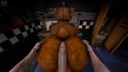 2boys 3d animatronic ass back_view bear erection first_person_view five_nights_at_freddy's five_nights_at_freddy's_(2014) fnaf freddy_(fnaf) from_behind furry gay human male male/male male_only night_guard_(fnaf) nsg_editor penis pov