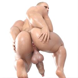 1boy 1human 1male 3d 3d_(artwork) 3d_model bara foreskin gaping gaping_anus gaping_ass light-skinned_male light_skin muscles muscular muscular_male nsfwmaker original pink_hole uncut uncut_penis unknown_character unknown_male white_background