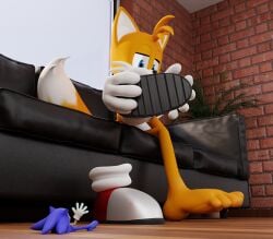 5_toes anthro barefoot duo feet foot_fetish foot_focus foot_play jony1991 low-angle_view male male/male micro sega sonic_(series) sonic_the_hedgehog sonic_the_hedgehog_(series) tails toes