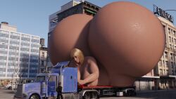 1girls 3d ass_bigger_than_body ass_bigger_than_head ass_bigger_than_torso blonde_hair colossal_ass completely_naked completely_nude completely_nude_female dinner-kun giant_ass giantess hyper hyper_ass large_breasts massive_ass medium_hair naked naked_female nude nude_female selina_petoit truck vehicle