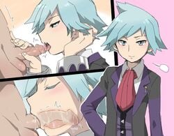 2boys blue_hair blush fellatio foreskin gay koshii_tai male_only oral penis pokemon pokemon_(game) pokemon_oras steven_stone_(pokemon) tagme tongue yaoi