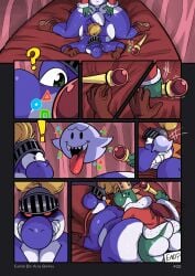 alfa_quinto_(artist) ass blue_yoshi boo_(mario) comic furry ghost green_yoshi indoors male mario_(series) non-human page_3 possession tail toony