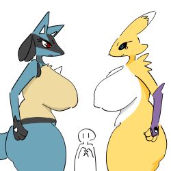 bandai_namco big_breasts breasts canid canine crossover death_battle digimon digimon_(species) female generation_4_pokemon lucario mammal nintendo pokemon pokemon_(species) renamon stand_(artist)