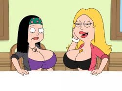 2d accurate_art_style american_dad bra breast_expansion edit francine_smith hayley_smith huge_breasts jossyless mother_and_daughter