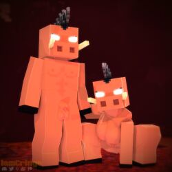 1boy 1girls 3d breasts crest erect_nipples erect_penis fangs female glowing_eyes hoglin hoglin_(minecraft) iamcringe male mine-imator minecraft nether_(minecraft) nude_female nude_male on_all_fours outside posing same_species small_penis standing tagme ungulate