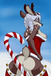 android anthro antlers anus ass barcode bell big_butt body_marking breasts candy candy_cane cervine christmas clothing female food grinding holidays horn invalid_tag legwear libra-11 looking_back machine mammal mostly_nude nipples pussy pussy_juice raised_tail reindeer robot sideboob smile snow solo spots stockings tattoo