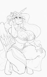 2024 alicorn anthro anthrofied areola big_breasts bodily_fluids breasts cleavage clothed clothing cum cum_on_breasts cum_on_face curvy_figure digital_drawing_(artwork) digital_media_(artwork) equid equine erect_nipples facial feathered_wings feathers female friendship_is_magic genital_fluids hasbro horn kevinsano line_art looking_up mammal monochrome my_little_pony nipple_slip nipples princess_celestia_(mlp) solo squatting thick_thighs voluptuous wings