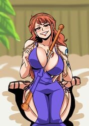 1girls between_breasts breasts cleavage clima-tact clima-tact_between_breasts dress female female_only nami one_piece post-timeskip shounen_jump solo tagme thick_thighs tinafate1 wide_hips