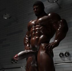 1boy 1human 3d abs after_shower angry_penis aroused aroused_male bara bara_tiddies bara_tits big_cock big_dick big_dick_energy big_penis black_hair brown_eyes dark-skinned_male dark_skin hands_on_hips horny horny_male hung hyper_genitalia hyper_penis hyper_testicles intense_stare male male_focus male_only masculine masculine_male masculinity melanin muscles muscular muscular_male oc original original_character pecs qzla4 ready_for_sex ready_to_fuck serious_look shower shower_room solo solo_focus solo_male stern veiny_penis wet wet_skin