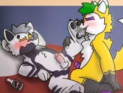 anthro bad_dragon bed betaetadelota blush bodily_fluids cum dominant duo feet foot_fetish foot_grab foot_lick foot_play foot_sniffing fur furniture genital_fluids imminent_anal imminent_sex jacksafterdark licking lube male male/male maverick_(betaetadelota) pineapple_fox popufur sniffing submissive tongue unknown_artist white_body white_fur yellow_body yellow_fur youtube youtuber