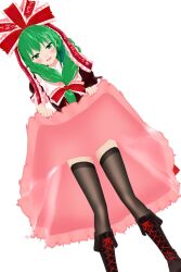 1girls 3d kagiyama_hina lifted_by_self smile solo thighhighs touhou