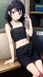 ai_generated black_pencil_skirt crop_top erection erection_under_clothes erection_under_clothing futanari low_twintails otoko_no_ko otokonoko pencil_skirt shirt skinny trap yuuki_snow