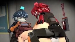 1girls 2boys animal_ears animated ass ass_grab balls big_ass big_breasts bigger_female blue_hair bouncing_balls brown_hair butt_crack closed_eyes dell_spencer dispenser_(team_fortress_2) doggy_style faceless_male fellatio female fire_extinguisher from_behind from_front grabbing_head hat headgear hips human human_girl jane_(silentsins) looking_pleasured male mmf_threesome mp4 naked naked_headwear no_sound nude nude_female on_fours open_mouth oral raccoon_ears raccoon_girl red_hair robot robot_boy robot_on_human sentry_(team_fortress_2) sex short_hair silentmanjoe silentsins size_difference smaller_male spitroast team_fortress_2 thick_thighs thighs threesome vagina vaginal_penetration vaginal_sex video wide_hips