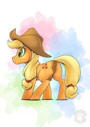 anatomically_correct anatomically_correct_genitalia anatomically_correct_pussy animal_genitalia animal_pussy anus applejack_(mlp) ass blonde_hair cowboy_hat earth_pony equid equine equine_genitalia equine_pussy female feral friendship_is_magic green_eyes hair hasbro hat horse long_hair mammal my_little_pony mysticalpha orange_body orange_fur pony pussy solo