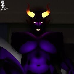 1girls big_breasts chup@cabra dark-skinned_female demon_girl demon_horns female glowing_eyes glowing_horns monster paralysis paralysis_demon sleep_demon solo solo_female tagme