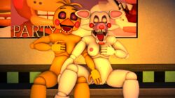 2016 3d animatronic anthro avian bird breast_grab breasts canine chicken closed_eyes duo female finger_fuck fingering five_nights_at_freddy's five_nights_at_freddy's_2 fox hand_on_breast hi_res machine mammal mangle_(fnaf) masturbation mutual_masturbation nipples non-mammal_breasts nude open_mouth penetration robot source_filmmaker toy_chica_(fnaf) vaginal_penetration video_games xboxking37 yuri