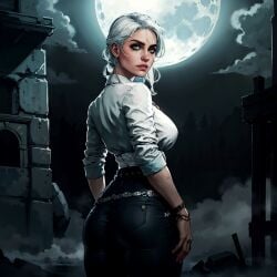 ai_generated ass ass averagehuman123 big_ass big_breasts ciri clothing dat_ass female green_eyes light-skinned_female moon scar the_witcher_(series) the_witcher_3:_wild_hunt white_hair